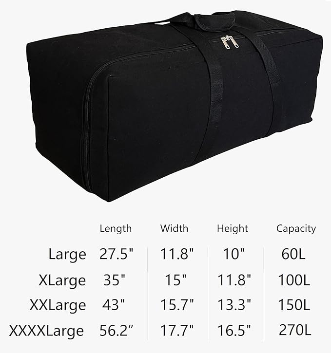 Extra Large Canvas Duffle Bag, Camping Tent, Travel Storage