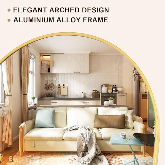 Gold Arched Full-Length Mirror, 24"x68" Arched Floor Mirror with Stand, Wall-Mounted for Bathroom, Dressing Room - Hanging or Leaning - Full Body Mirror for Bedroom