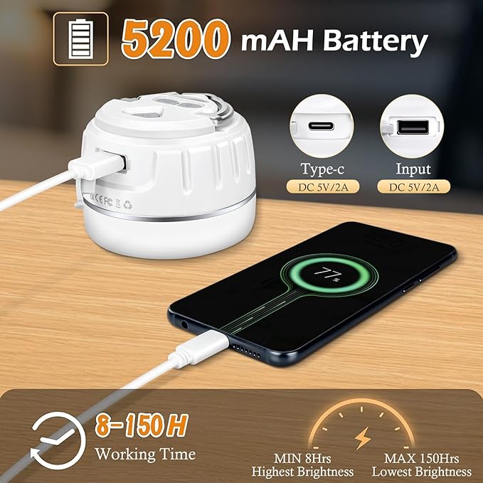 Sinvitron LED Camping Lantern Rechargeable with Remote Control - 1000LM 150H Runtime Tent Light, 5200mAh Water-Resistant Emergency Light for Hurricane Power Outages, Hiking Home