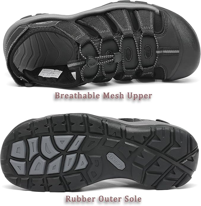 FLARUT Men's Athletic Sandals - Closed Toe Sport Hiking & Outdoor Walking Water Sandals with Anti-Slip Cushioning and Breathable Mesh
