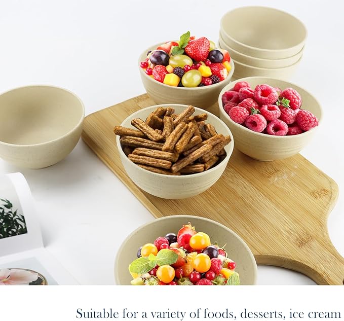 Homienly 10 OZ Dessert Bowls Wheat Straw Small Bowls Reusable Kids Bowl Mini Bowl for Ice Cream, Side Dishes, Fruit, Snack, Portion Control Unbreakable Lightweight Bowl Set, Microwave Safe (Beige)