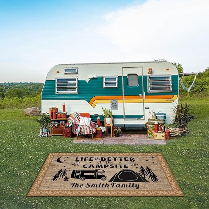 Custom Camping Rug It's Better at The Campsite RV Trailer Decor Camper Floor Mat for Outdoors, Patio, Backyard, Picnic, Beach, Camping, 66 x 99 Inch (20 RV Optional)