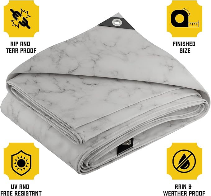 Core Tarps Extreme Heavy Duty 20 Mil Tarp Cover, Waterproof, UV Resistant, Rip and Tear Proof, Poly Tarpaulin with Reinforced Edges for Roof, Camping, Patio, Pool, Boat (Marble/White 20′ X 35′)