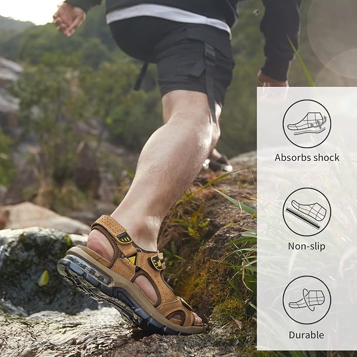 CAMEL CROWN Men's Leather Sandals for Hiking Walking Beach Treads Water Athletic Outdoor with Premium Air Cushion | Waterproof