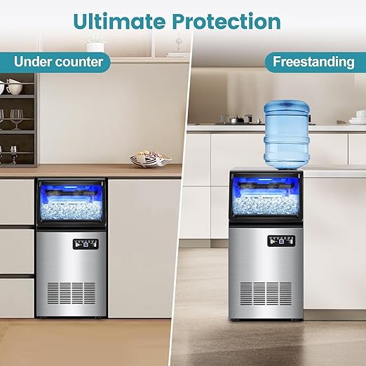 Commercial Ice Maker Machine 150LBS/24H, Dual Water Inlet Options, Stainless Steel Air Cooled Freestanding/Under Counter Ice Maker Smart LCD, Self-Cleaning, Quiet for Home, Bar, Restaurant