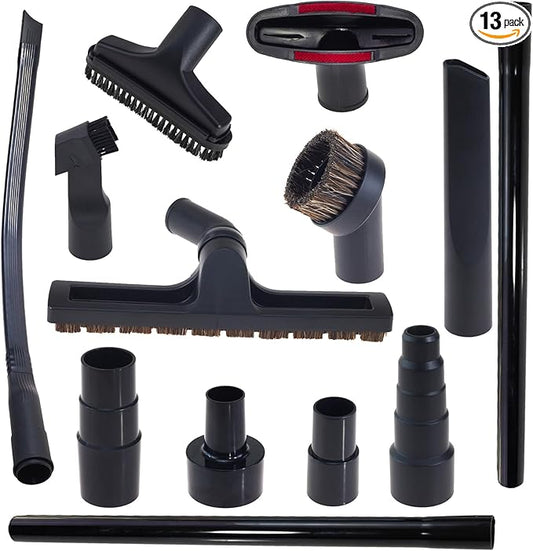13 PCS Universal Vacuum Attachments Kit for Shop Vac Accessories - Includes Horse Hair Vacuum Brush, Floor Brush, Crevice Tool, and Hose Adapters for 2 1/2" to 1 1/4"