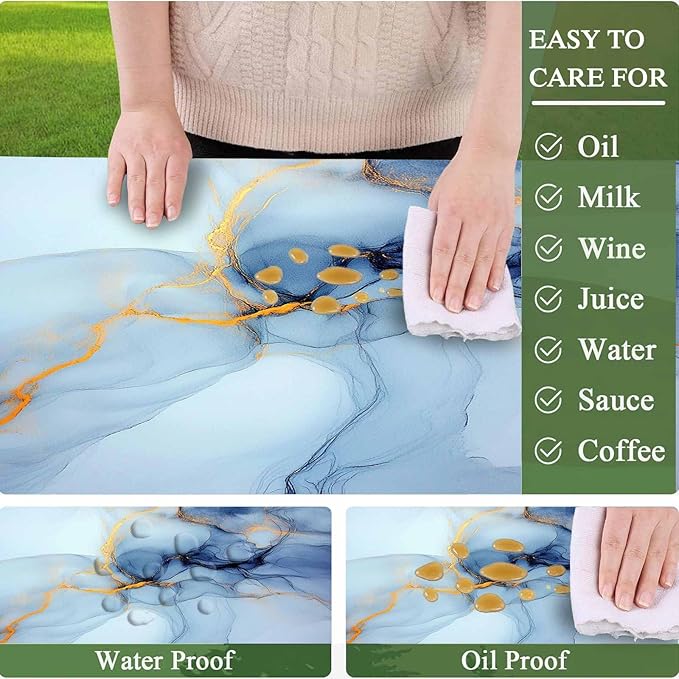 CAPSCEOLL Elastic Picnic Table Cover with Bench Covers 5Ft Waterproof Fitted Picnic Table Cover Cloths for Outdoors Camping Tablecloth with Drawstring Bag, 60X30in, Blue Marble