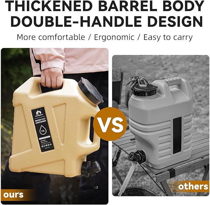 Camping Water Jug - 3.2 Gallan Water Container with Spigot | Portable Water Tank for Outdoor Hiking Picnic Supplies - Sand