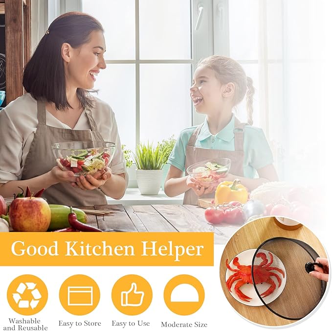 Gerrii 6 Pcs Metal Mesh Food Cover Outdoor Mesh Food Tents Dome Screen Plate Covers for Dinner Plates Reusable Fruit Fly Nets Picnic Food Umbrella for Table, BBQ, Camping, Party (Black,11 Inch)