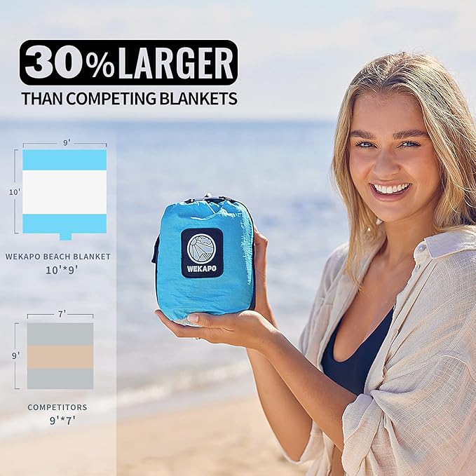 WEKAPO Beach Blanket Sandproof Waterproof, Extra Large Beach Mat, Oversized & Compact Sand Free Mat Quick Drying, Lightweight & Durable with 6 Stakes & 4 Corner Pockets