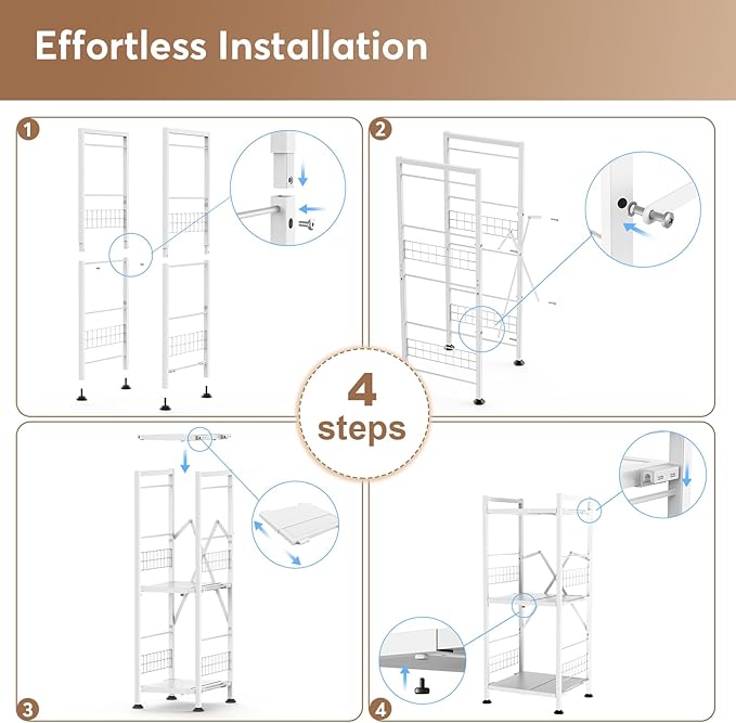 Himix 3-Tier Narrow Shelf, Expandable Metal Narrow Shelving Unit, Free-Standing Storage Rack Corner Shelf for Bathroom, Kitchen, Bedroom, Office, Laundry Organization (White)