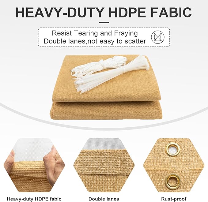 Cool Area Sun Shade Cloth with Grommets 11×14 FT Shade Panel Shade Tarp Screen Fabic for Outdoor Patio Pergola Cover Deck Garden, Sand (Customized)