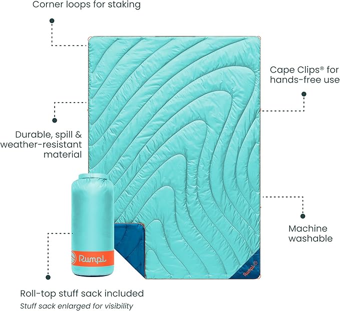 Rumpl Original Puffy Blanket - Warm, Water-Resistant Camping Blanket with 100% Recycled Synthetic Insulation, 52"x75", Original Puffy V2, Seafoam
