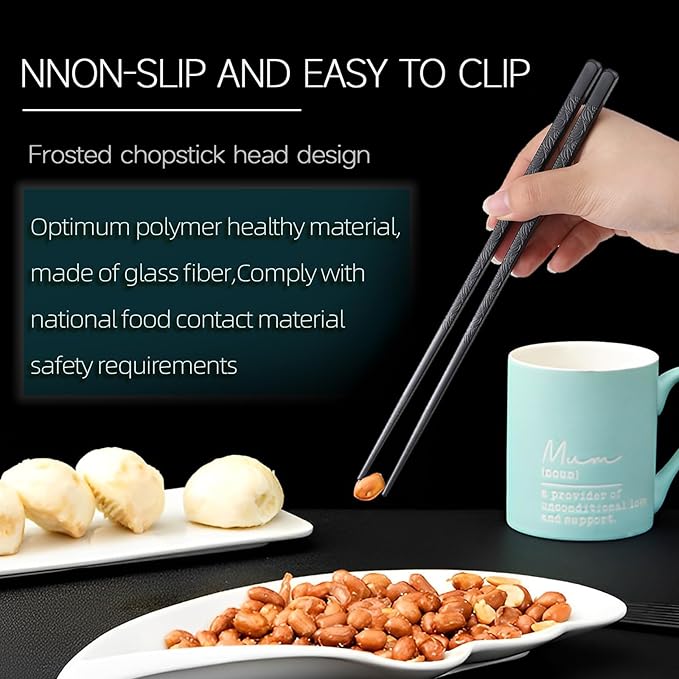 200 Pairs Reusable Fiberglass Chopsticks Dishwasher Safe 9.4 Inches/24cm Non-Slip Japanese Style Sushi Chop Sticks for Restaurant&party, Black