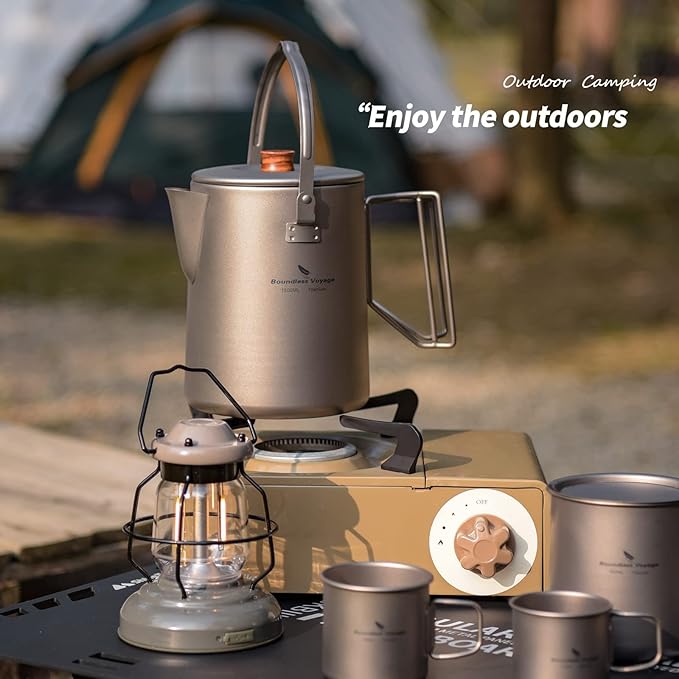 Boundless Voyage Titanium Camping Coffee Pot 1.5L Barista Kettle for Making Coffee Boiling Water Outdoor Traveling Campfire Stovetop Fast Brew