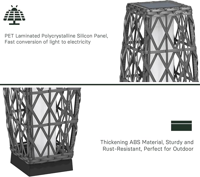 Grand patio 2-Piece Outdoor Solar-Powered Woven Wicker Lantern Floor Lamp Decoration for Deck Garden Lawn Porch - Medium Cindy, Silver Gray