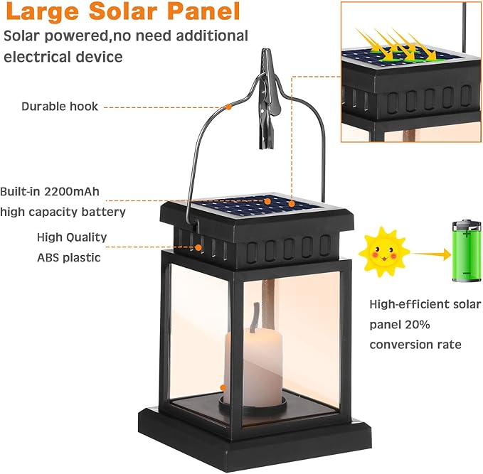 Yexiya 18 Pcs Hanging Solar Lanterns Outdoor Garden Candle Lights Black Waterproof LED Solar Lanterns Lights for Garden Yard Deck