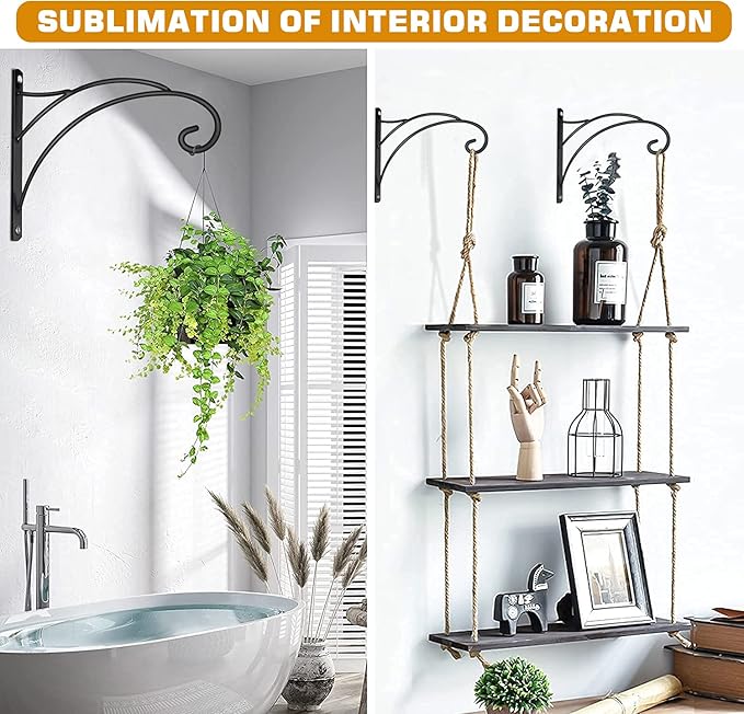 Hanging Plant Brackets, Pack of 4 Iron Hanging Basket Bracket Durable Weather-Resistant Outdoor Plant Hooks for Hanging Plant Lantern Windchime Birdhouse Metal Sign Fruit Bracket, Screw Included