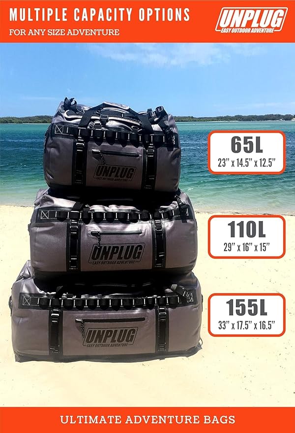 UNPLUG Ultimate Adventure Bag | 1680D Heavy Duty Waterproof Bag | Large Travel Duffle Bag which can be Used for Camping, Motorcycling, Boating, or Hunting
