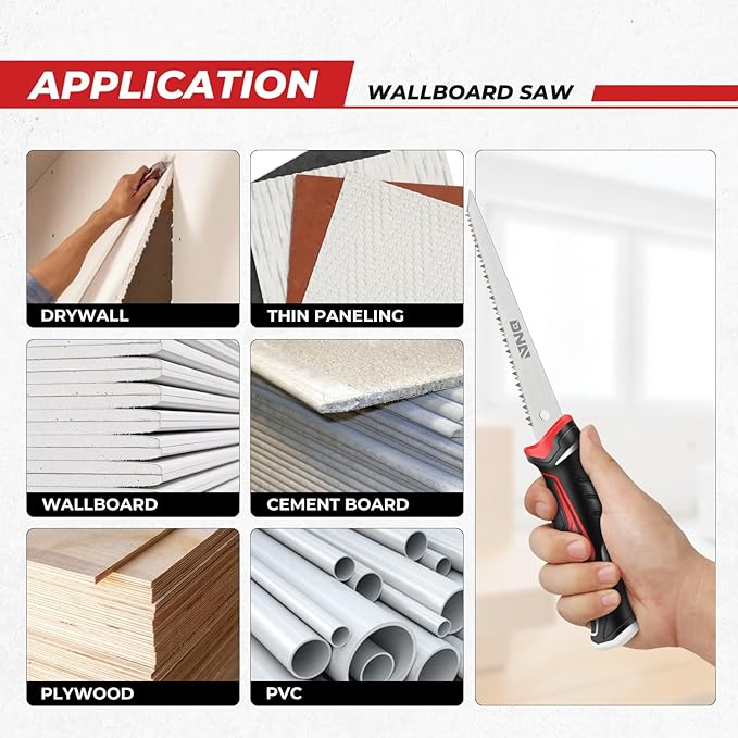 DNA MOTORING 6 in Drywall Wallboard Hand Saw, Bi-Ground Teeth Jab Saw, Faster Cutting Handsaw for Drywall, Wallboard, Plywood, PVC, TOOLS-00588