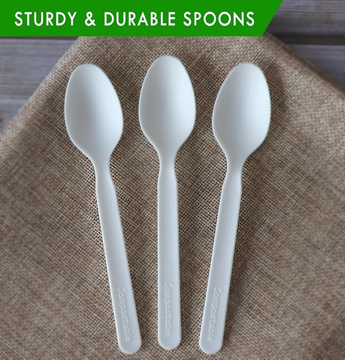 GreenWorks Heavy-duty Compostable Spoons,BPI Certified,100 Count Large Disposable Cutlery Spoons