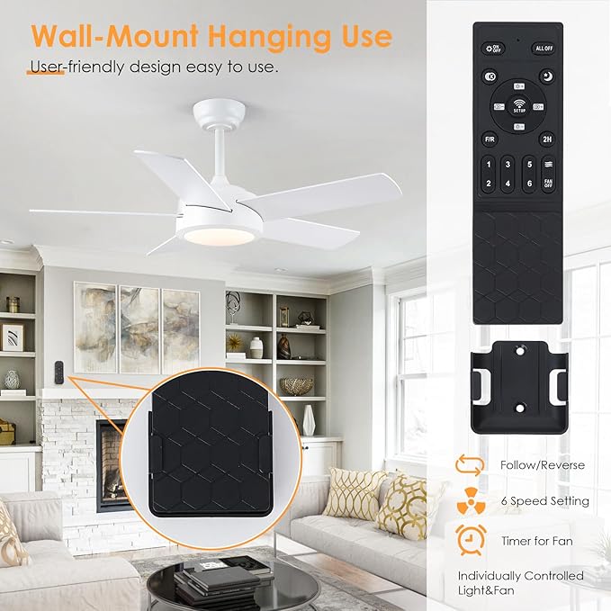Ceiling Fans with Lights - 42" Low Profile Ceiling Fan Lights with 5 Blades, White Modern Ceiling Fan with Lights and Remote/APP, Dimming, 3CCT, Fan Light Fixture for Indoor Covered Outdoor