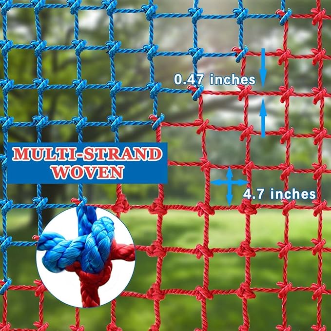 Climbing Cargo Net - Heavy Duty Large Military Net for Kids Outdoor, Safety Protection, Rope Ladder, Jungle Gyms, Swingset, Treehouse - Polyester Playground