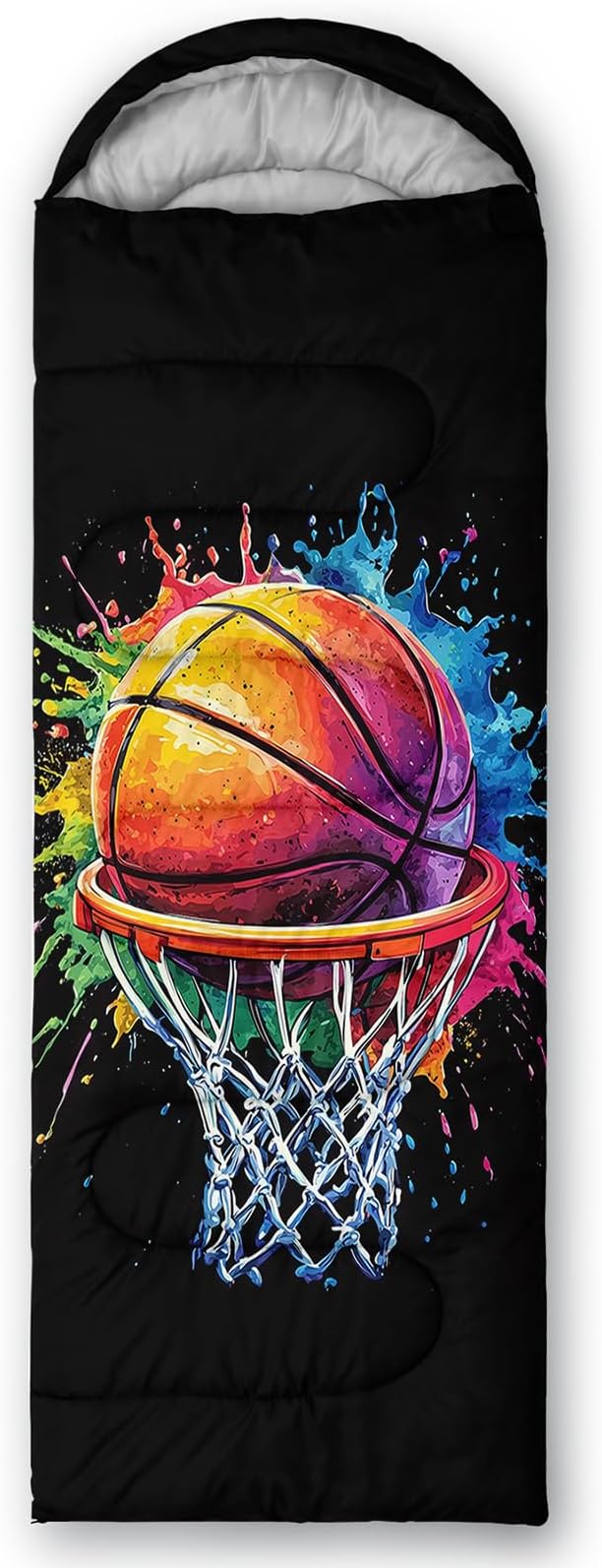 AILONEN Blue Glowing Basketball Sleeping Bag for Kids Boys,Warm and Cool Weather,Lightweight,Waterproof Backpacking,City Theme Ball Sports Sleeping Bag for Camping