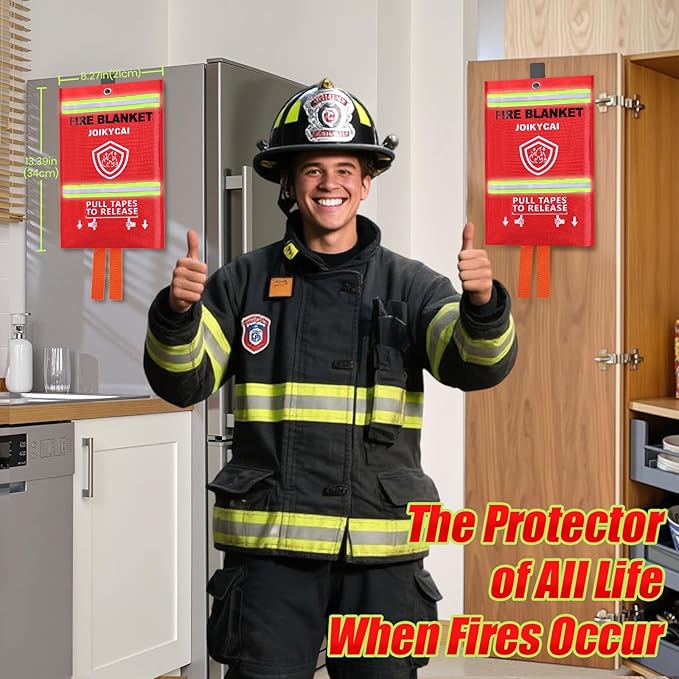 Emergency Fire Blanket Fire Suppression Blanket for Kitchen Fiberglass Fire Blanket Fireproof Blanket Grill Home School Fireplace Car Office Warehouse House Camping Metal Hook Whistle 40"x40" 1 Pack