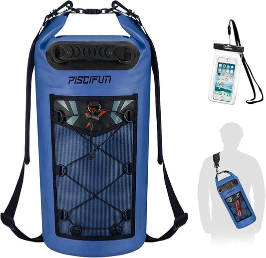 Piscifun Dry Bag, Waterproof Floating Backpack 5L/10L/20L/30L/40L with Waterproof Phone Case for Boating, Kayaking, Fishing