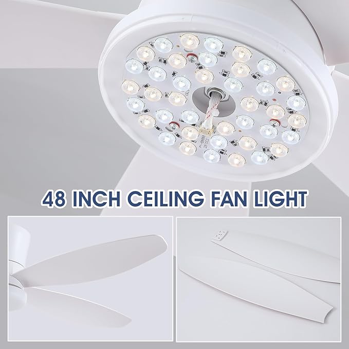 48" Ceiling Fans with Lights-Low Profile Ceiling Fan with Light and Remote/APP Control,Flush Mount,DC Reversible,LED Dimmable Modern Ceiling Fans for Bedroom,Indoor/Outdoor Patio Use(White)