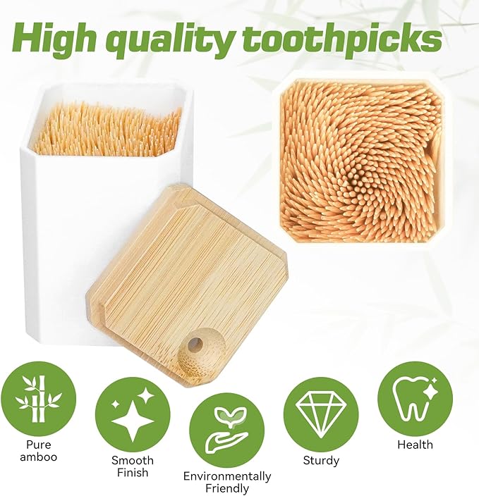 HOPELF Toothpick Holders 2 Pack with 10800 Picks,Round Toothpicks Double-Side Point for Teeth,Food Pick,Appetizers,Cocktails Fruits,Olive&DIY Craft.