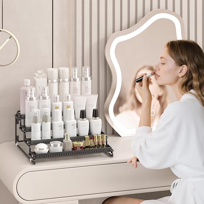 4 Tier Spice Rack Organizer for Inside Cabinet Display Riser Shelf Seasoning Organizer for Countertop Cupboard Pantry Step Storage Holder with Protection Railing (2PC Black)