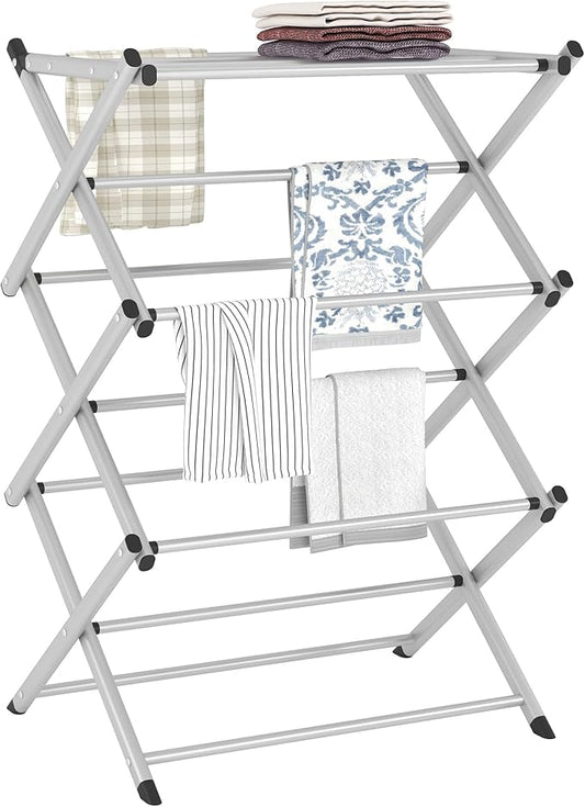 Household Indoor Folding Clothes Drying Rack, Dry Laundry and Hang Clothes,Towel Rack (Silver Gray) for Storage