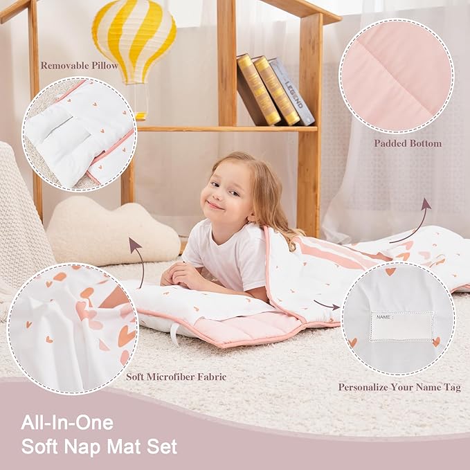 Extra Large Toddler Nap mat by Cokouchyi, Toddler Sleeping Bag with Removable Pillow, Measures 53 x 21 x 1.5 Inches, Sleeping Mat, Ideal for Daycare and Preschool Kindergarten