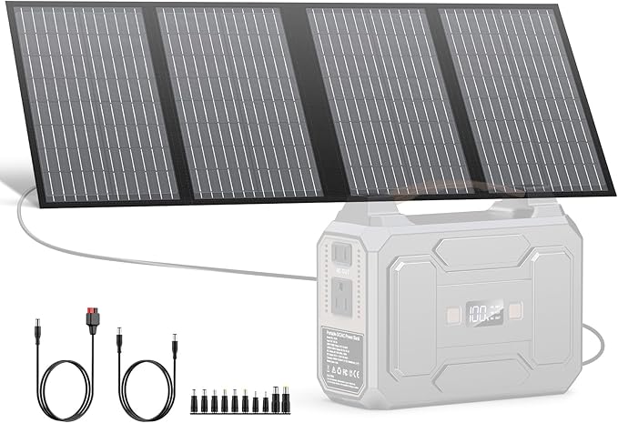60W Portable Solar Panels, Foldable Solar Panel Charger for Portable Power Station(Under 500W), with Adjustable Kickstands, DC 18V Output, USB 3.0 and Type-C Ports for Camping Van RV Trip
