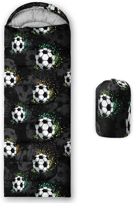 AILONEN Blue Glowing Basketball Sleeping Bag for Kids Boys,Warm and Cool Weather,Lightweight,Waterproof Backpacking,City Theme Ball Sports Sleeping Bag for Camping