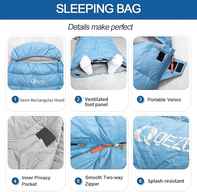 Down Sleeping Bag for Adults, 600 Fill Power, Ultralight & Compact with Compression Sack for Backpacking, Camping, Hiking