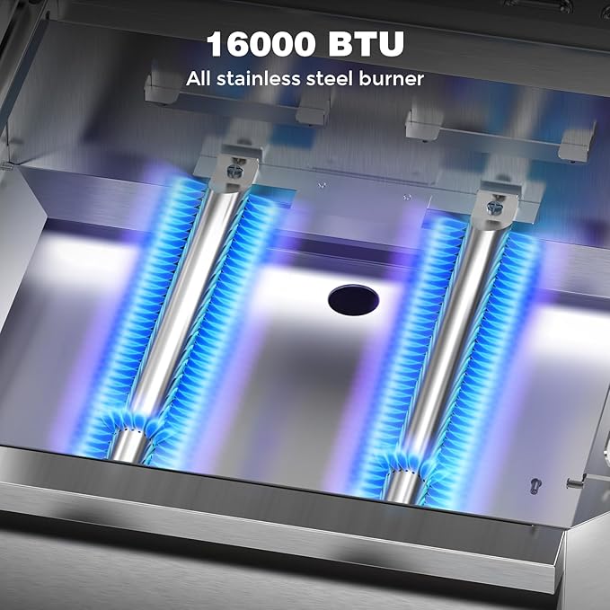 COWSAR 2-Burner Propane Gas Grill with Folding Side Tables,Stainless Steel 16,000 BTU BBQ Grill,Outdoor Grill for Barbecue,Patio,Camping