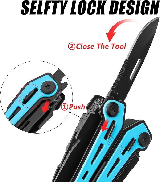FLISSA 16-in-1 Multi Tool Pliers, Gift for Dad, Stainless Steel EDC Multitool with Pocket Knife, Belt Clip and Oxford Pouch, Self-locking Multipurpose Utility Multi-Tool for Camping Survival Outdoor