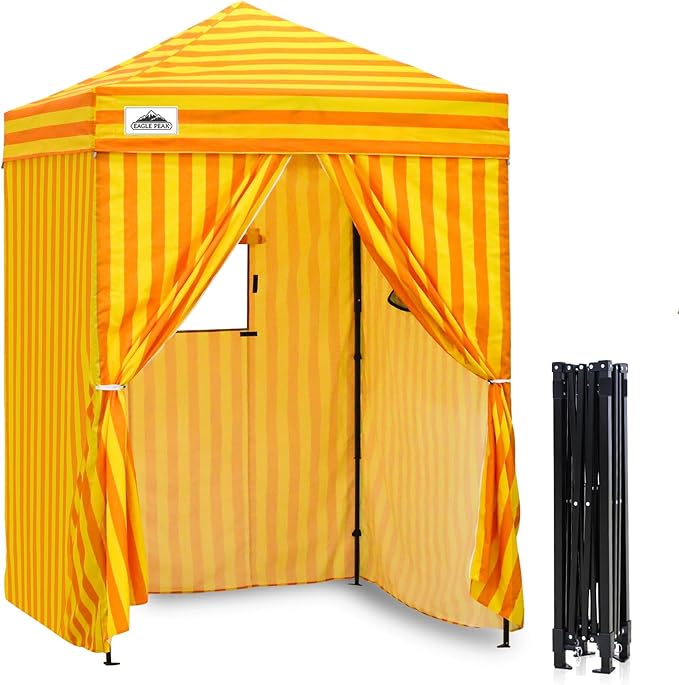 EAGLE PEAK Flex Ultra Compact 5x5 Pop-up Canopy, Sun Shelter, Changing Room, Portable Privacy Tent for Pool, Fashion Photoshoots, or Camping, Yellow Orange