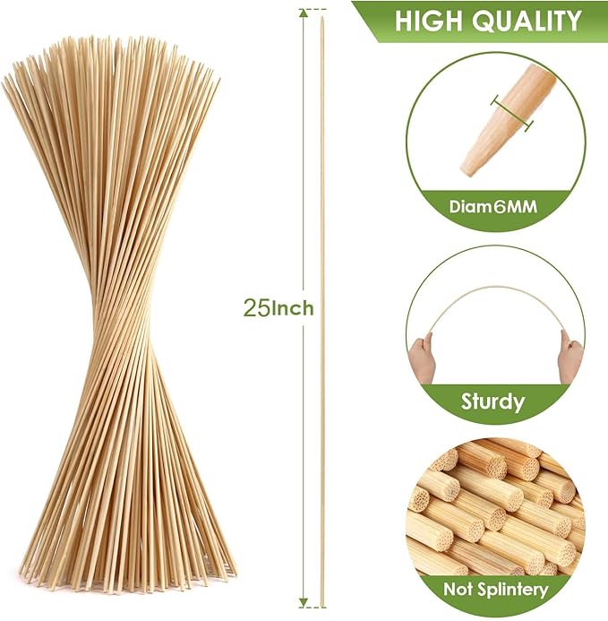 120 PCS Bamboo Marshmallow Roasting Sticks, SMores Skewers, Extra Long 25 Inch Heavy Duty 6mm Thick Wooden SMores Sticks for Open Fire Pits Roaster Barbecue Hot Dog Camping Kebab Sausage Plant Support