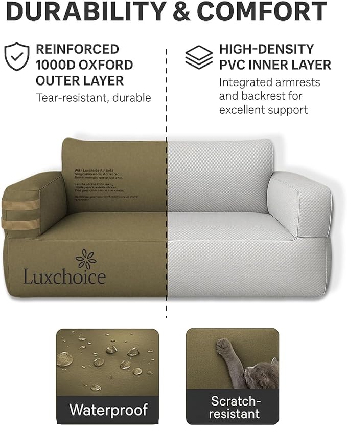 Portable Inflatable Couch for Camping with Built-in Pump Durable Inflatable Furniture Luxury Blow Up Couch Stylish Outdoor Air Sofa Perfect for Backyard Beach Music Festival Party