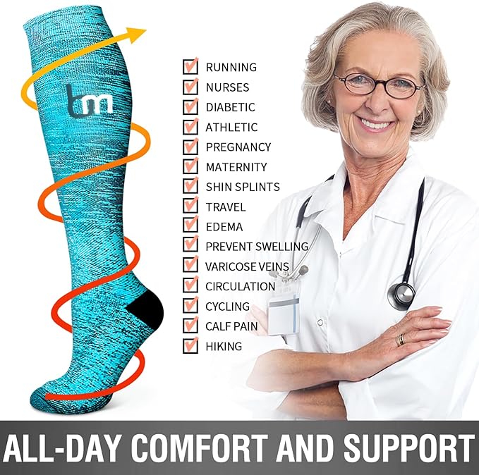 6 Pack Copper Compression Socks for Women and Men Circulation-Best Support for Medical, Running,Nursing,Athletic