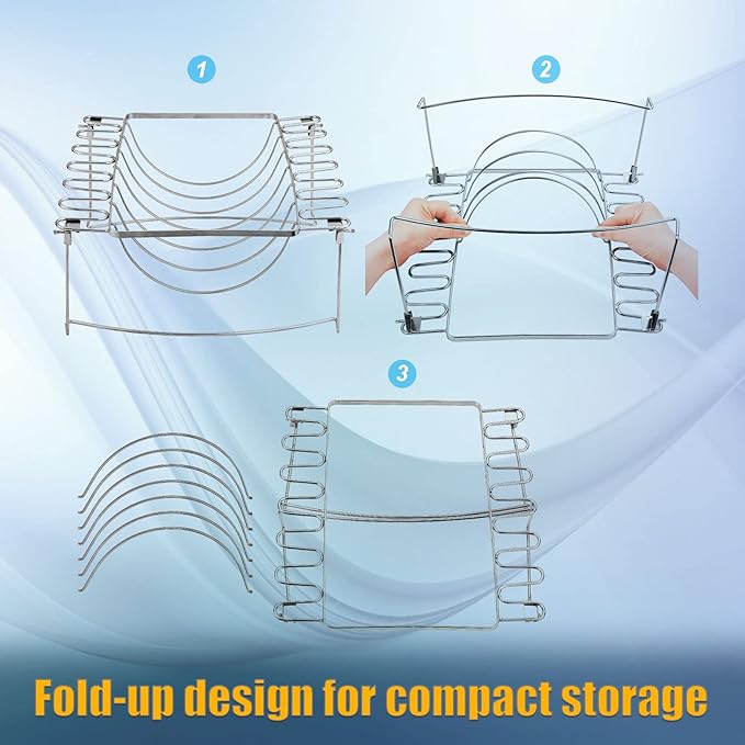 3-in-1 Rib Rack for Smoking & Chicken Leg Rack for Grill - Holds 6 Large Ribs, 12 Chicken Leg Wing, 1 Whole Chicken - Premium Foldable Space-Saving Chicken Drumstick Rib Racks for Grilling & Smoking
