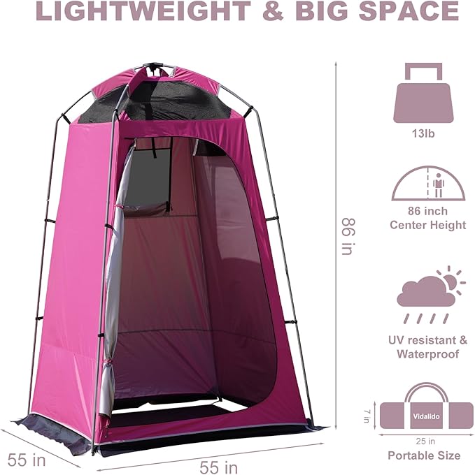 Vidalido Outdoor Camping Shower Tent Easy Setup Privacy Tent Changing Room Portable Camp Shower Tents for Camping with Floor, Waterproof Privacy Shelters Camping Toilet Tent