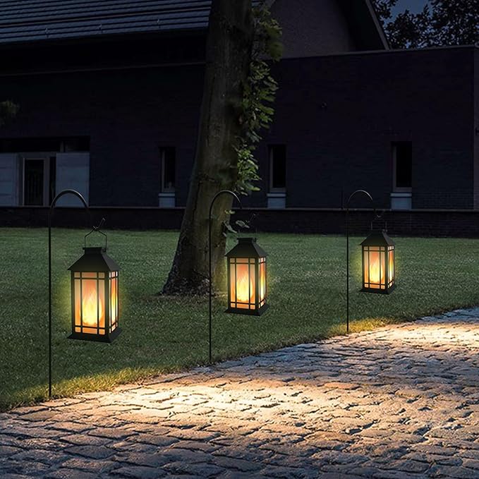 Solar Lantern Outdoor Garden Hanging Lights 11" Waterproof LED Vintage Flickering Flameless Lanterns for Patio, Table, Party, Garden, Yard, Lawn