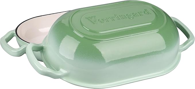 Enameled Cast Iron Sourdough Bread Oven, Dutch Oven, Loaf Cast Iron Bread Pan for Homemade Bread Baking, Meatloaf Pan with Lid, 5QT, Green