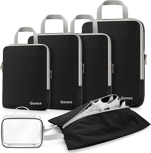 Gonex Compression Packing Cubes, 3pcs/4pcs Expandable Storage Travel Luggage Bags Organizers