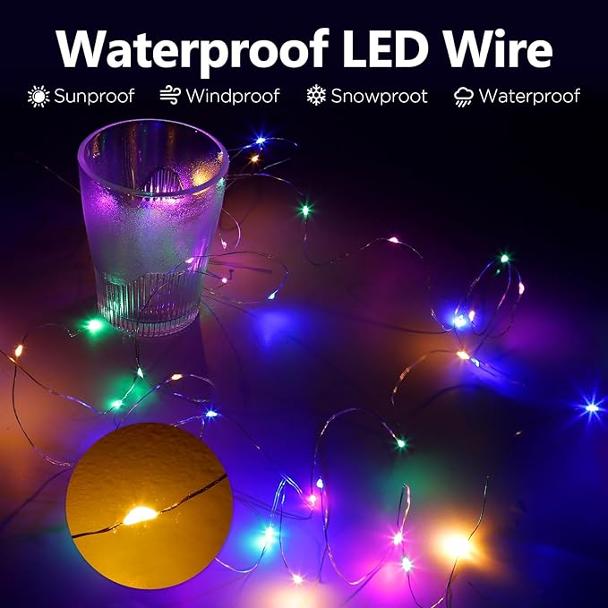 Fairy Lights Battery Operated String Lights 16.4ft 50LED Flashing and Constant Light Waterproof Silver Wire for Christmas DIY Party Bedroom Wedding (Multicolor, 8 Pack)
